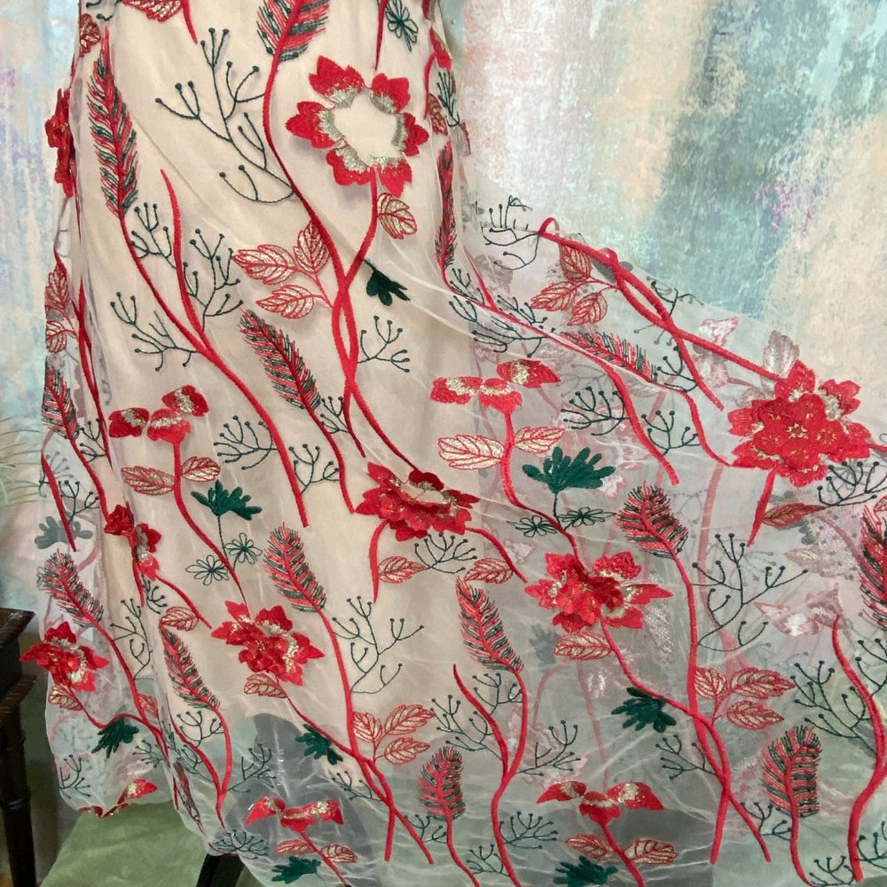 📌Simgent Mesh Dress Embroidery Flower Elegant Festive Lace Dress - Picture 7 of 16